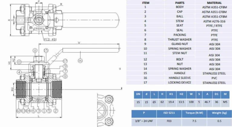 Three-Piece Threaded Ball Valve drawning Three-Piece Threaded Ball Valve drawning